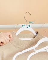 SONGMICS Velvet Hangers Set of 30 Non-Slip with Tie Bar 360° Hook White Rose view 6