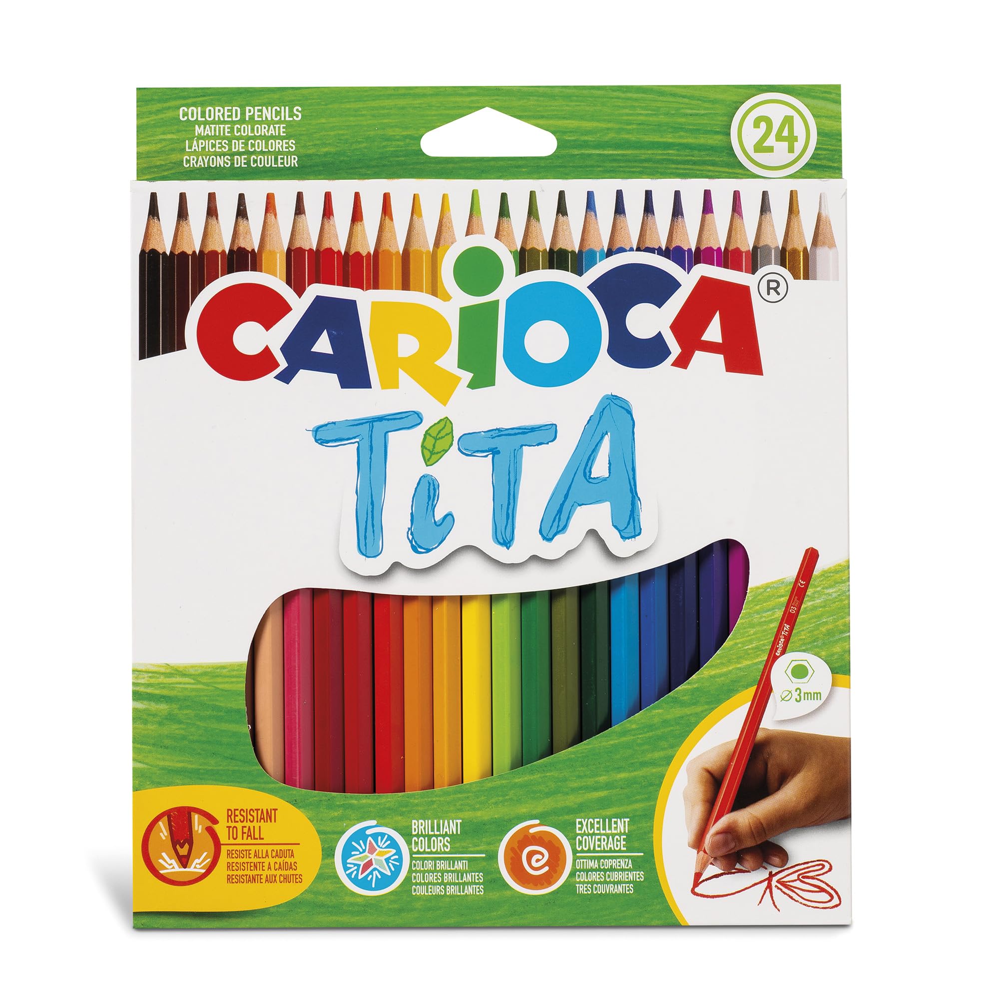 CARIOCA Colour Pencils, Tita Coloured Pencils - Bright and Washable Colours, Extra Strong Lead Ø 3mm, Smooth Writing, Hexagonal Body (Box of 24 Coloured Pencils) — image 1