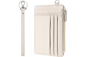 SEAVILIA Small Wallet for Women Slim Wristlet Keychain Wallets RFID Credit Card Holder With Zipper Pocket, ID Window (Beige)