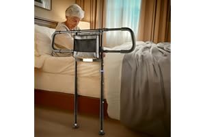 NIMOOD C4 PRO Bed Rails for Elderly Adults Safety with Extension Legs, Adjustable Heights Bed Cane with Widened Handrail, Stable Bed Assist Rails with LED Motion Light, Avoid Seniors Bedside Fall