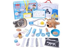 Atoylink Wooden Doctor Kit for Kids Pet Care Vet Play Set with Dog Cat Plush Toys & Medical Bag, 31pcs Veterinarian Role Play Toys Toddler Pretend Play for 3 4 5 6 Year Old Boy Girl Birthday Gifts
