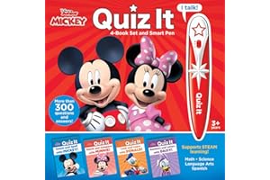 Disney Mickey Mouse and Minnnie Mouse – Quiz it Pen 4-Book Set and Talking Smart Pen – Interactive Educational Book Set with Toy Sound Pen – PI Kids