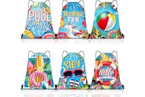 Kacctyen 6 Pcs Pool Beach Drawstring Bags Summer Drawstring Backpack Beach Ball String Birthday Bag Pool Party Decoration (Classic)