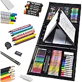 Sunnyglade 185 Pieces Double Sided Trifold Easel Art Set, Drawing Art Box with Oil Pastels, Crayons, Colored Pencils, Markers