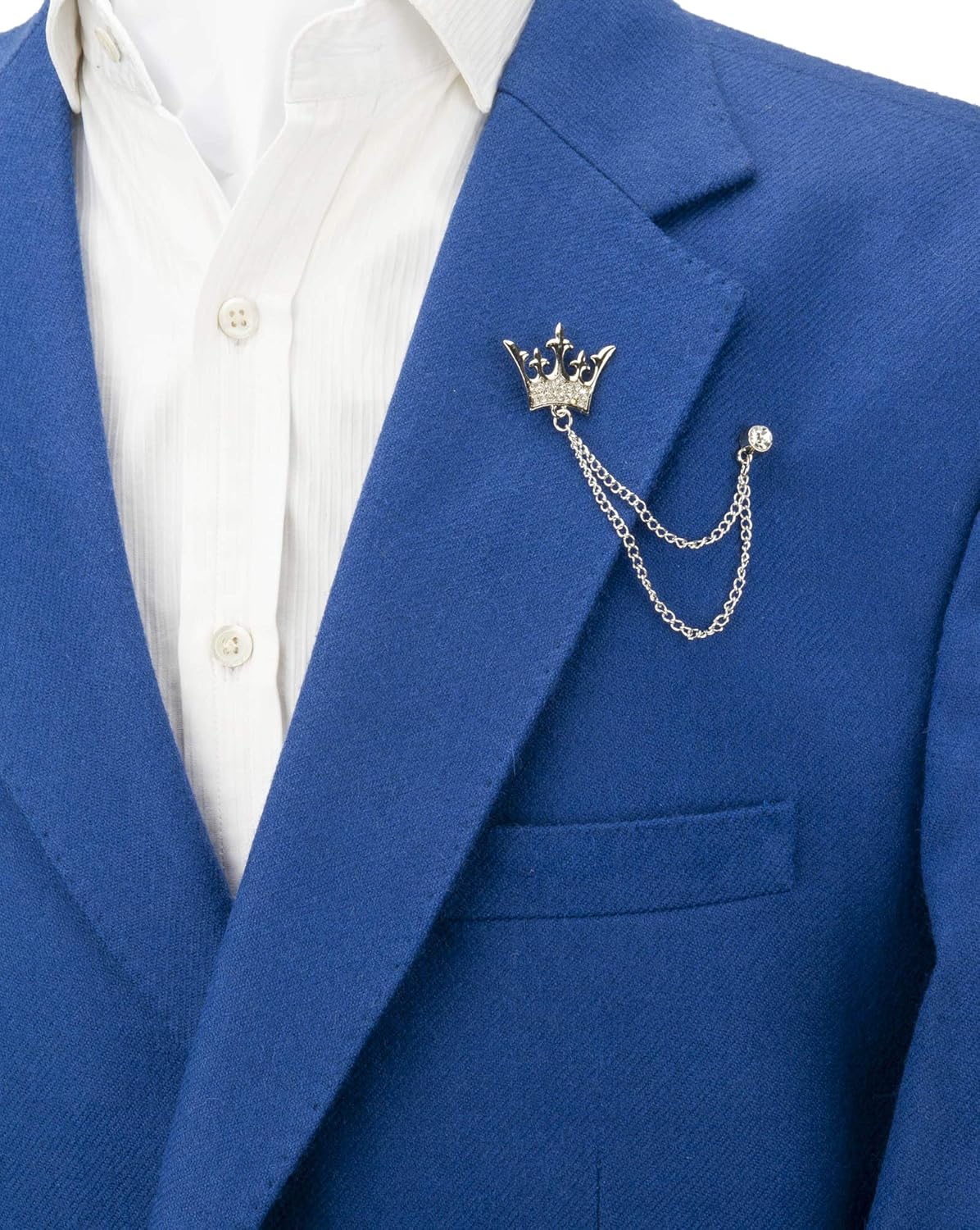 Brooch Lapel Pin for Men Silver Stone King Crown Chain Lapel Pin Badge Coat Suit Wedding Gift Party Shirt Collar Accessories - Image 3