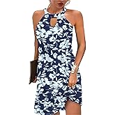 Kubsid Halter Dresses for Women 2025 Casual Floral Print Summer Dresses Hollow Out A-line Sundresses for Beach Vacation