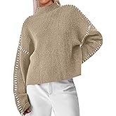 Bloggerlove Womens Oversized Sweaters Long Sleeve Mock Neck Color Block Chunky Knit Casual Pullover Sweater Fall Tops 2024