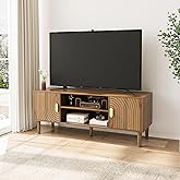 Smuxee Walnut TV Stand with Line Groove Design, 47.2" Mid Century Modern TV Media Console for TVs up to 55", TV Cabinet with Adjustable Shelf & 2 Cabinets for Living Room