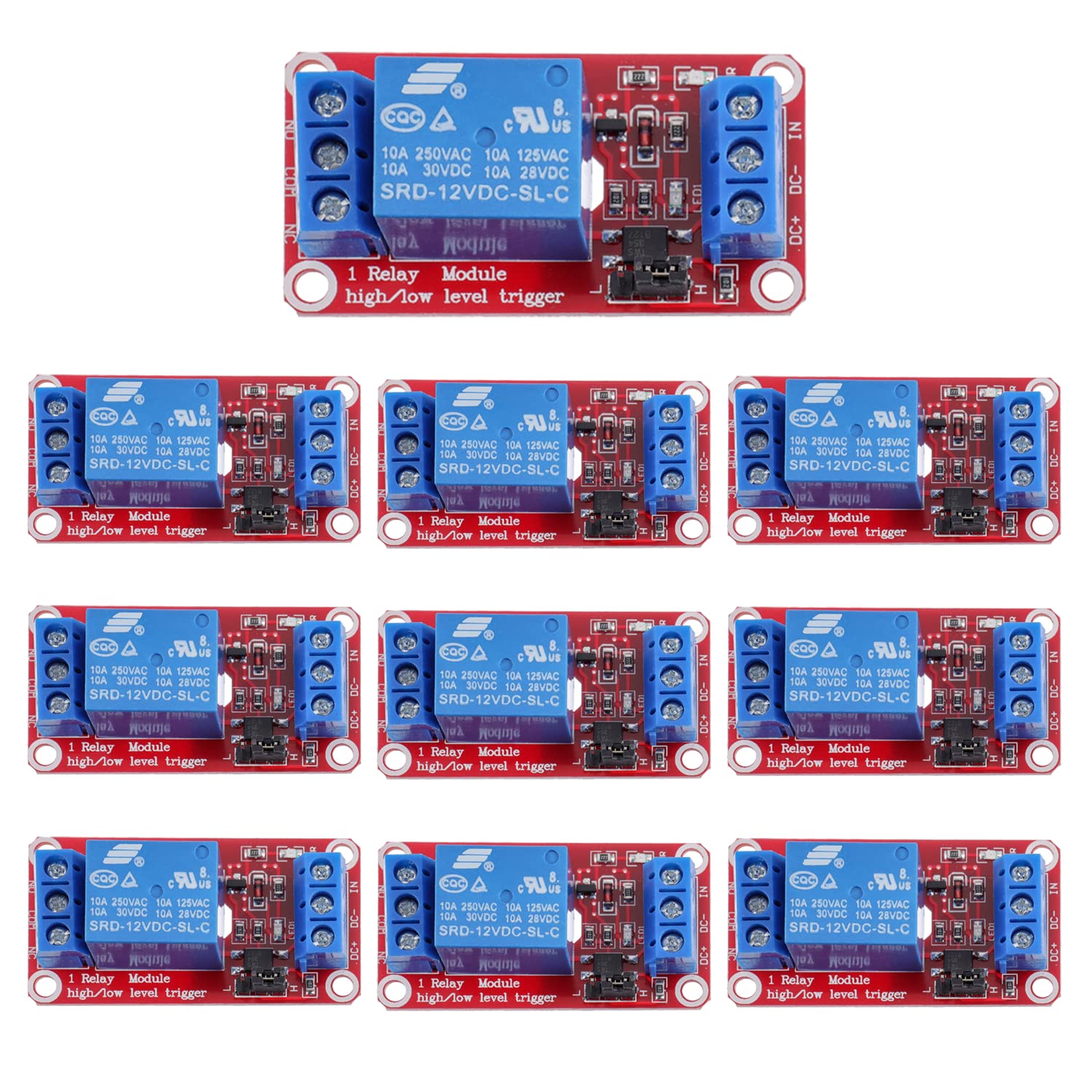Photo 1 of HUAREW 1-Channel 12V Relay Module with optocoupler Isolation Supports high and Low Level triggering (Pack of 10)