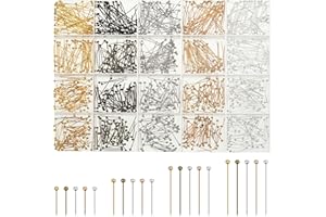 MTLEE 1000 Pieces Jewelry Making Silver Gold 16mm 20mm 25mm 30mm Ball Head Pins Needles Brass Long Craft Head Pins for Jewelry Making Bracelet Earring (Multicolor)