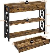 Yaheetech Industrial Console Table with Drawer 3-Tier Rustic Brown 100x29.5x81cm view 3