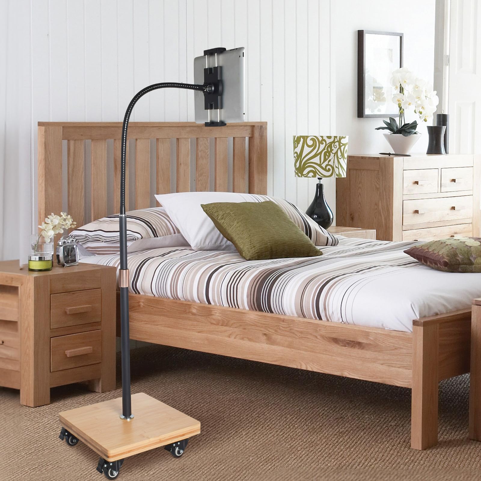 Ipad Stand Floor with Wheels,Adjustable Height Tablet Floor Stand for