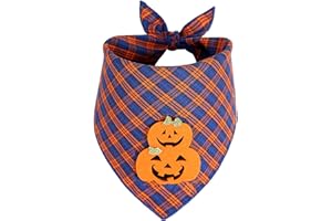 BOOMBONE Halloween Dog Plaid Bandana with Pumpkin Appliques,Pet Dog Puppy Holiday Scarf
