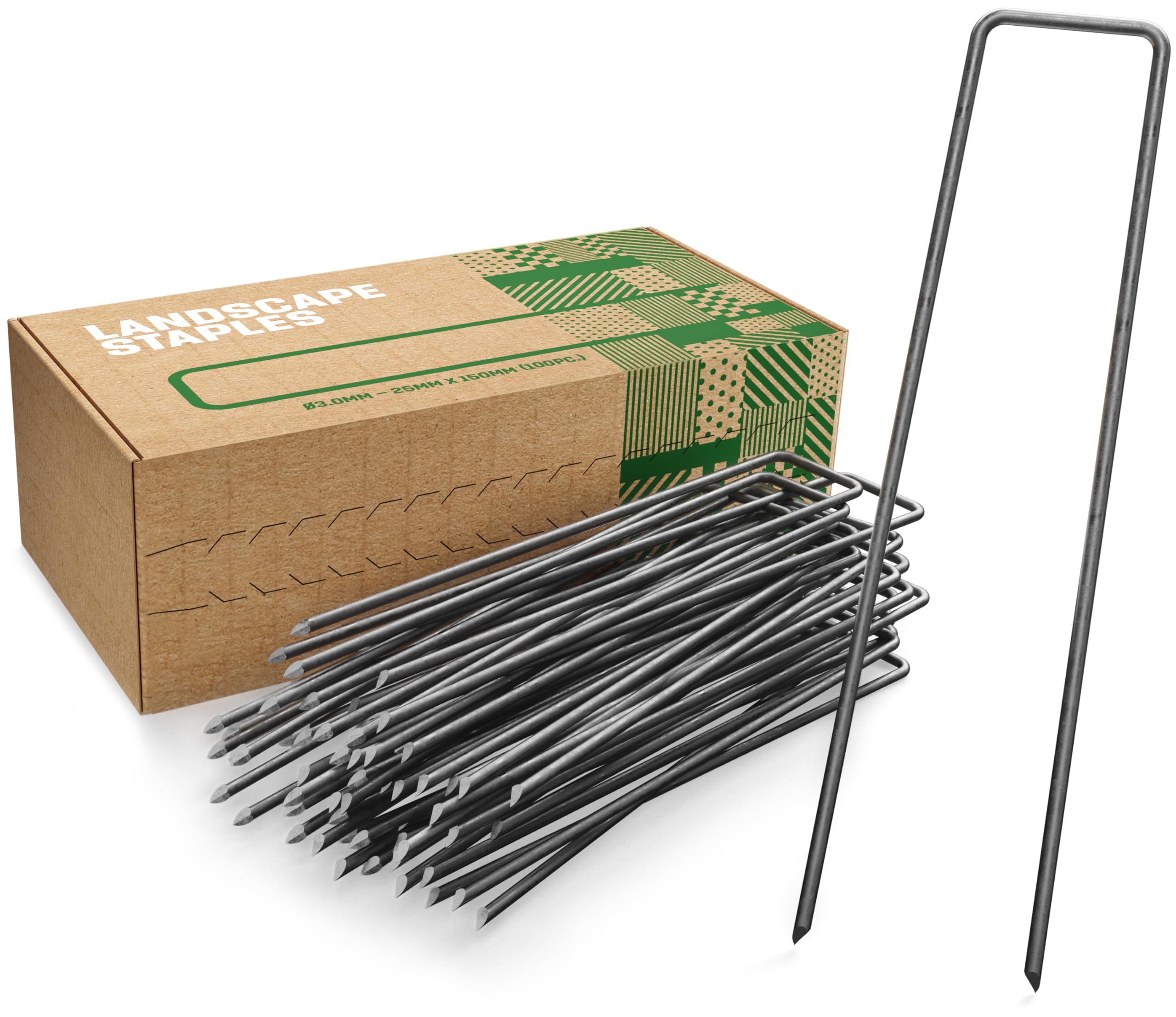 GardenGloss Garden Pegs Stakes Made of Steel Non-Galvanized (100pcs) - Strong Landscape Staples for Weed Control Membrane, Netting and Fence - Ground Stakes 6 Inch Length, 1 Inch Width, Ø 0.11 Inch
