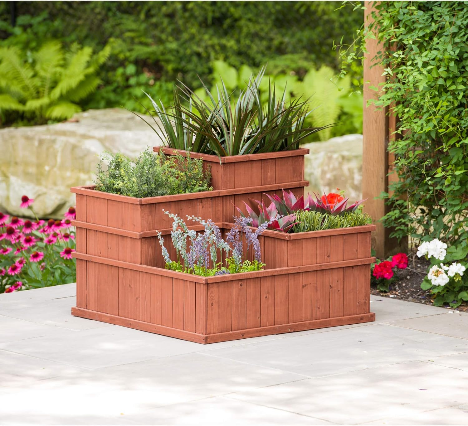 Leisure Season MLP3232 MultiLevel Planter Medium Brown