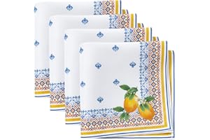 Elrene Home Fashions Capri Lemon Double-Bordered Mediterranean Spring/Summer Cloth Napkins, 17 Inches by 17 Inches, Set of 4
