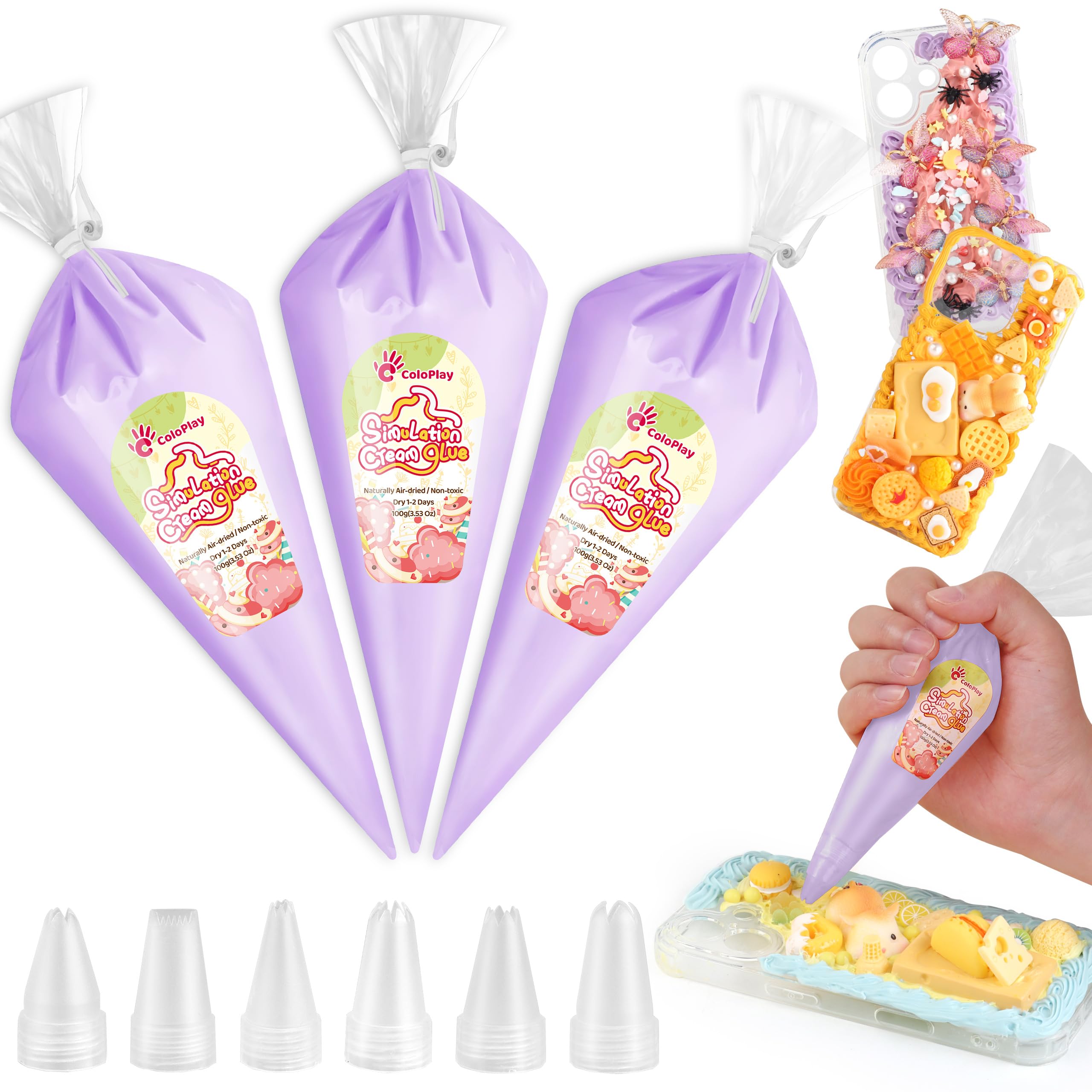Photo 1 of Cream Glue, 3PCS Light Purple Whipped Cream Glue Kit (Each 100g) with 6PCS Piping Tip, DIY Phone Case Kit for Decoration Craft Gift Fun for Birthday, Christmas