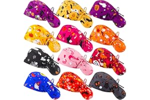 Liitrsh 12 Pcs Christmas Scrub Caps Bouffant Scrub Caps with Button and Sweatband Adjustable Working Hat Elastic Surgical Hat