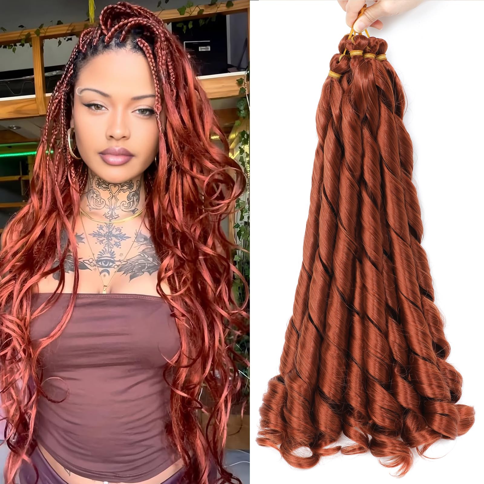 French Curly Braiding Hair for Box Braids 22 inch Loose Wave Braiding Hair Pre Stretched Bouncy Braiding Crochet Spiral Curl Synthetic Extensions for Women (350#, 22 Inch)