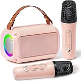 MALLMALL6 Mini Karaoke Machine with 2 Wireless Microphone for Kids Portable Bluetooth 5.3 Karaoke Mic LED Color Lights Speaker Christmas Birthday Family Home Party Toys Gift for Boys Girls Pink