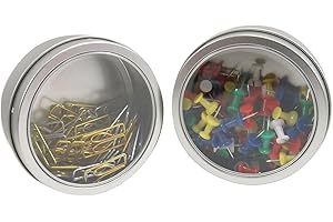 DAISO Magnetic Round Paper Clip Holder Container Case Organizer 3.5 x 1.5 Clear Silver (Set of 2)