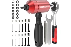 WelderElite Rivet Nut Drill Adapter Kit - Dual Drive Modes: Drill/Ratchet, with 270pcs Nuts & 36pcs Mandrels (red)