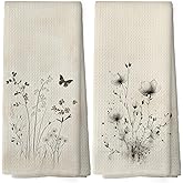 shiviody Neutral Beige Floral Kitchen Towels - Vintage Floral Dish Towels, Rustic Cottagecore Flower Decorative Absorbent Dishcloths Hand Towels Set of 2 for Kitchen Bathroom Decor 16x24 Inches