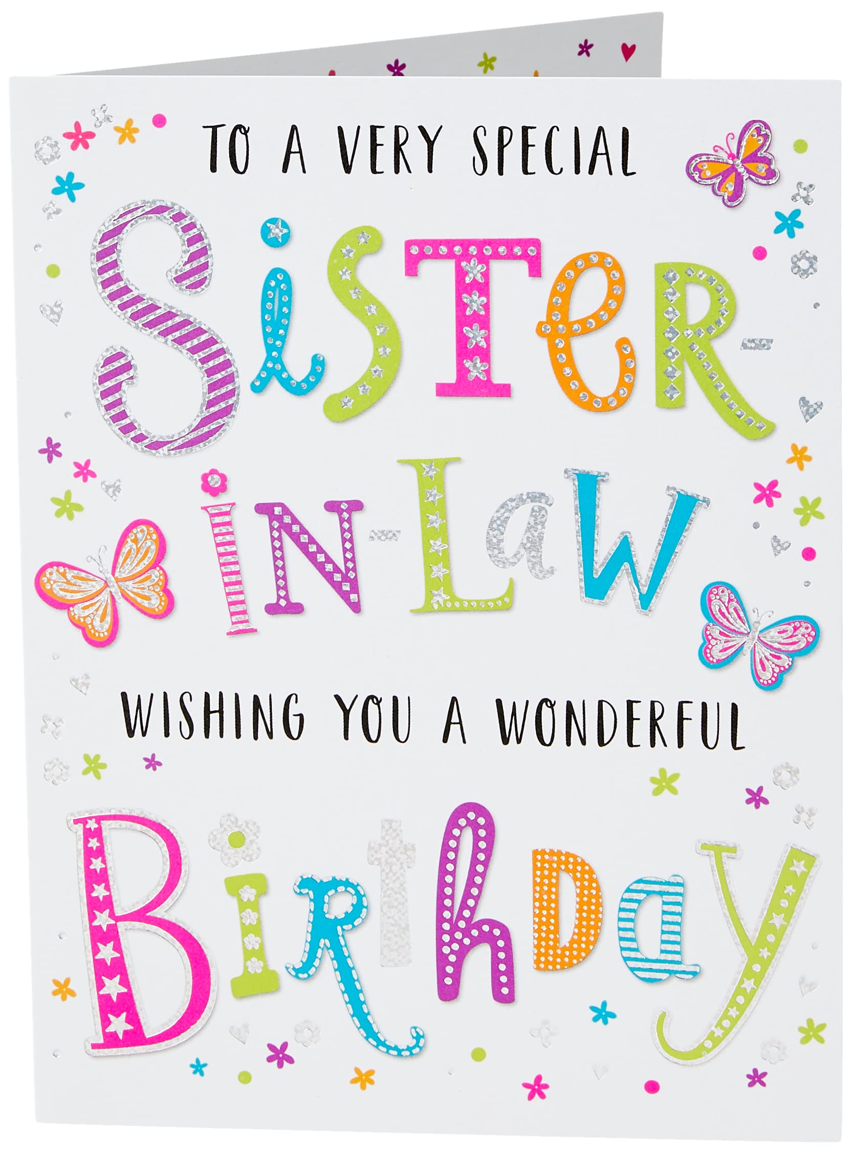 Piccadilly Greetings Modern Birthday Card Sister in Law - 8 x 6 inches - Regal Publishing, black|pink|yellow|green|grey