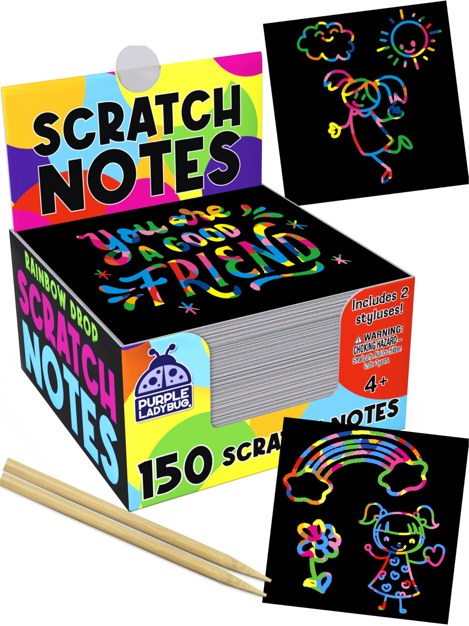 PURPLE LADYBUG Rainbow Scratch Notes for Kids and Teens - Easter Gifts for Kids - 150 Sheets - Fits Small Gift Bags, Teen Boy & Teenage Girls Craft Activity Gift - Easter Crafts (Rainbow)