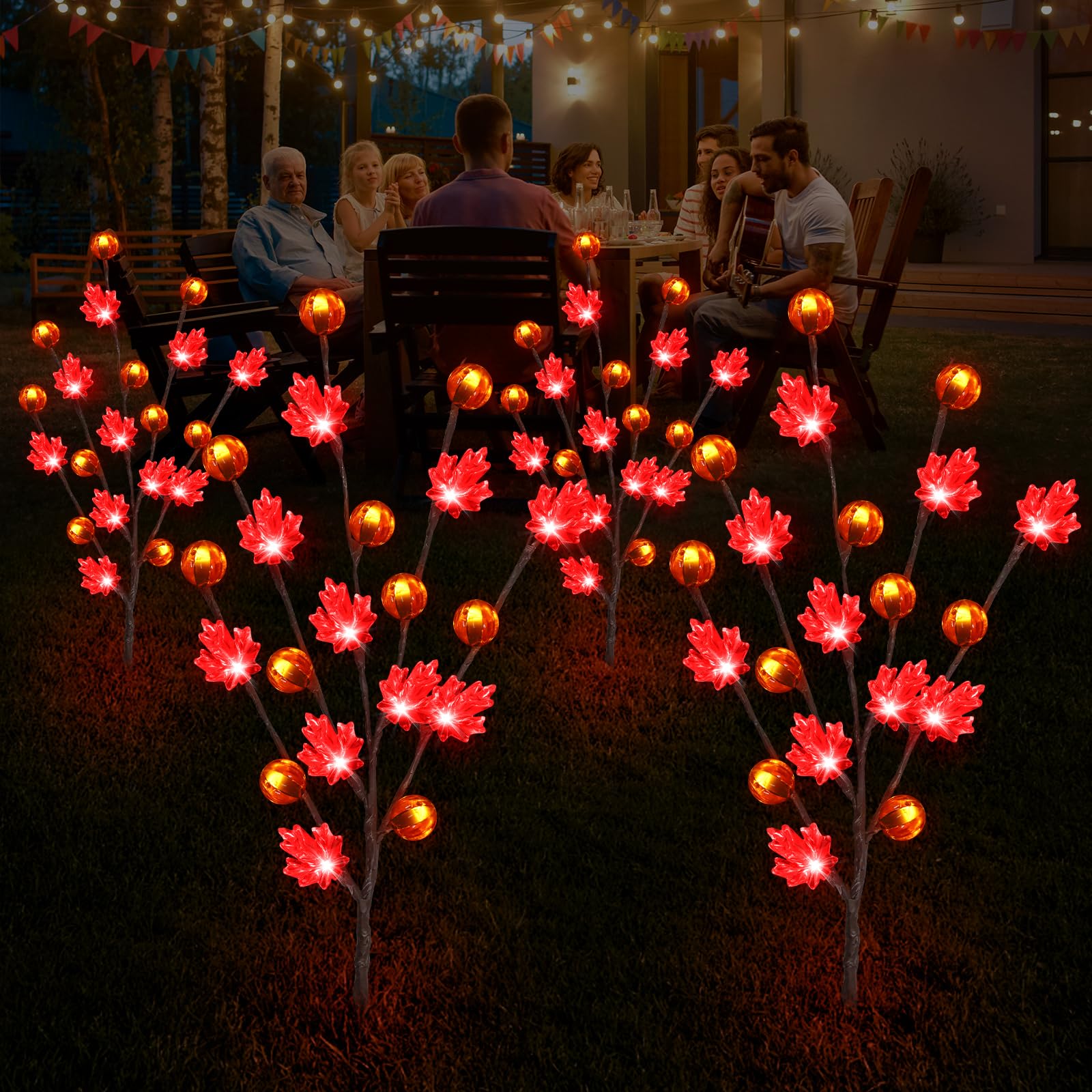 Photo 1 of Solar Garden Path Lights for Fall Decorations,4PACK 80LED RED Maple Leaf Pumpkin Tree with Thanksgiving Party Gifts Decor,Maple Pumpkin Decor for Home,Thanksgiving Day Outdoor/Indoor Use