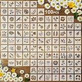 Fainne 100 Pcs 2 Inch Small Stencils for Painting, Flower, Plants | Reusable Craft Stencils, DIY Scrapbook, Wood Wall Fabric Rock Chalkboard Sign Painting, Home Art Decor Projects