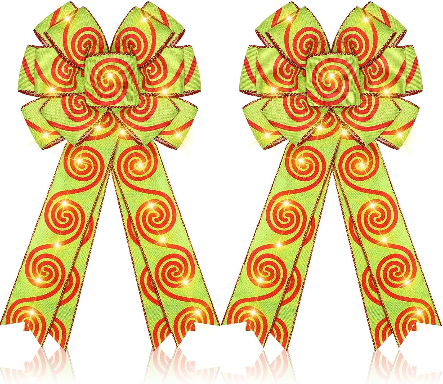 Bows & Ribbons - 2 Pcs Christmas LED Wreath Bow Large Xmas Wreath Burlap Bow LED Light Bow Red Green Wreaths Ornaments Christmas Tree Topper Decor for Xmas Wall Indoor Outdoor Party Decor, 18 x 10 Inch (Vivid Style)