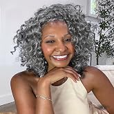 HUA Salt and Pepper Grey Wigs Human Hair for Black Women Glueless 10 Inch Deep Wave Grey Human Hair Wig for Older Women Gray Wigs for Mom Mixed Bob Wear and Go Glueless Gray Wig for Daily Use