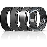 ThunderFit Silicone Wedding Rings for Men Breathable Airflow Inner Grooves, Step Edge Sleek Design Rubber Engagement Bands 8mm Wide 2mm Thick, Variety Multipack 1-7