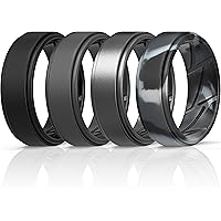 Roq Rubber Wedding Rings Roq Silicone Rings For Men ROQ Silicone Rubber Wedding Ring For Men, Men's Wedding Band, Breathable Rubber Engagement Band, 8mm Wide 2mm Thick, Step Edge, 4 Pack, Black