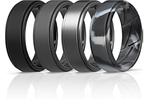 ThunderFit Silicone Wedding Rings for Men Breathable Airflow Inner Grooves, Step Edge Sleek Design Rubber Engagement Bands 8mm Wide 2mm Thick, Variety Multipack 1-7