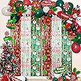 Avezano 3-Pack Christmas Fringe Curtains - 3.3x6.6ft Foil Backdrop For Party Photos