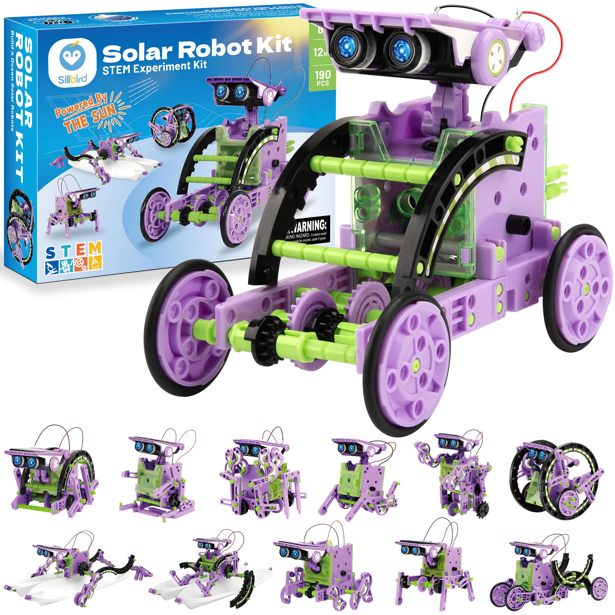 Sillbird Solar Building Robot Kit, 12-in-1 STEM Gift for Boys Aged 8-14