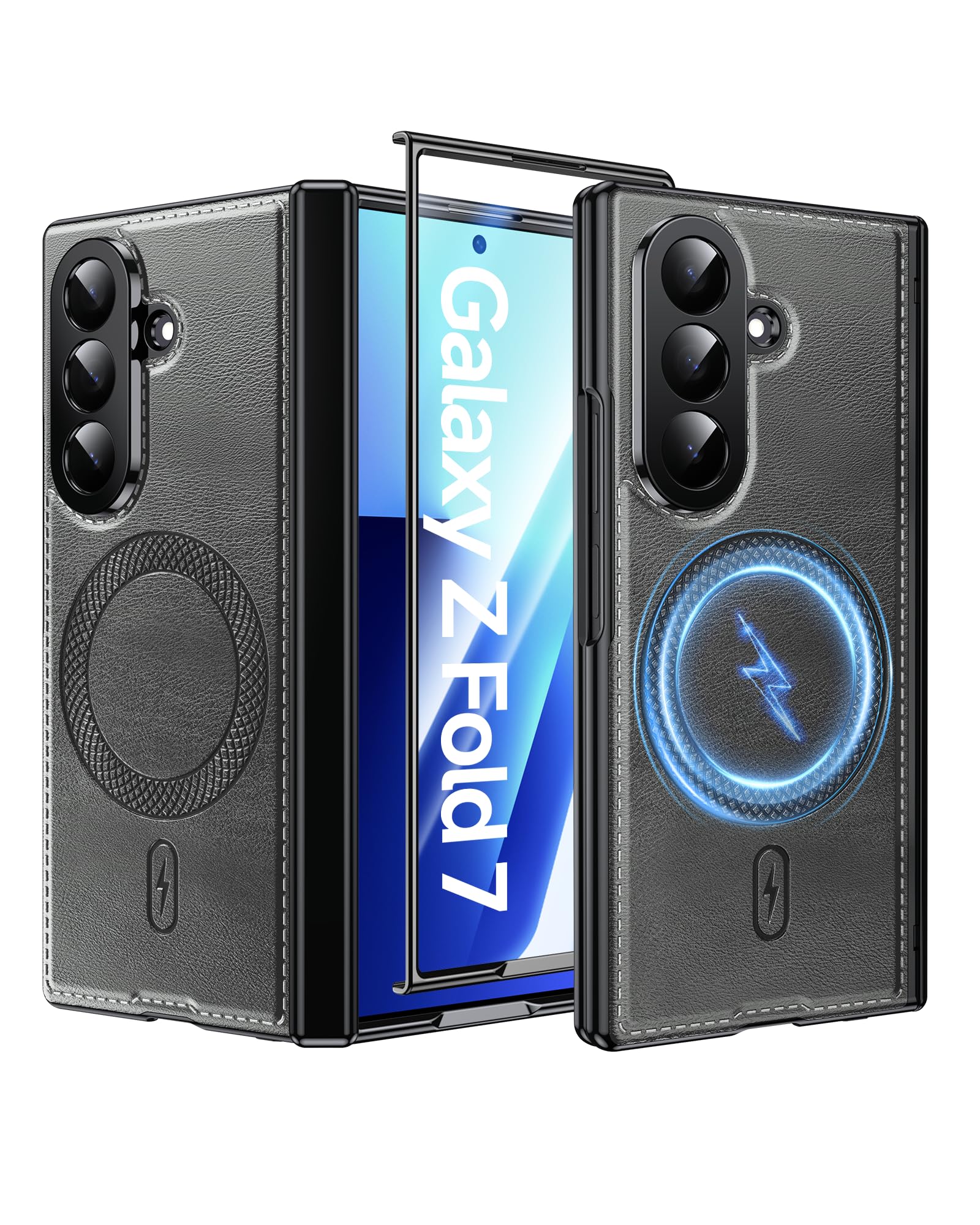 LeYi for Z-Fold-7 Case: Galaxy Z Fold 7 Case [Mag-Safe Fit] with Militay-Grade [Hinge Protection], Samsung Fold 7 Case Dual Layer Protection Leather for ZFold7 Case, Grey Image