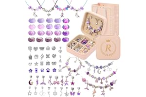 HAPTIME Charm Bracelet Making Kit, Jewelry Making Kit for Girls, DIY Necklace Kit with Initial Jewelry Box, Unicorns Crafts Arts Girls Toys Age 6-8 8-12 Birthday Valentines Day Gifts for Kids- R