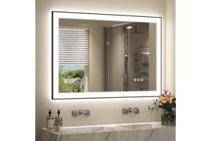 SMIROR Black LED Bathroom Mirror 44x30, Lighted Vanity Mirrors with Lights, Dimmable, Anti-Fog, Memory, Shatterproof (Real Front Lights + Backlit)