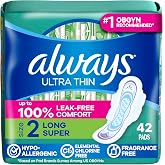 Always Ultra Thin Pads with Wings, Size 2, Long Super, 42 Count