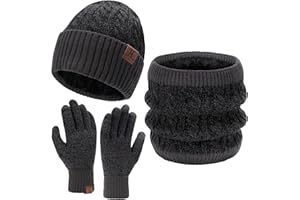 Mens Womens Winter Beanie Hats Touchscreen Gloves Neck Scarf Warmer Set Knit Cap with Fleece Gifts for Men