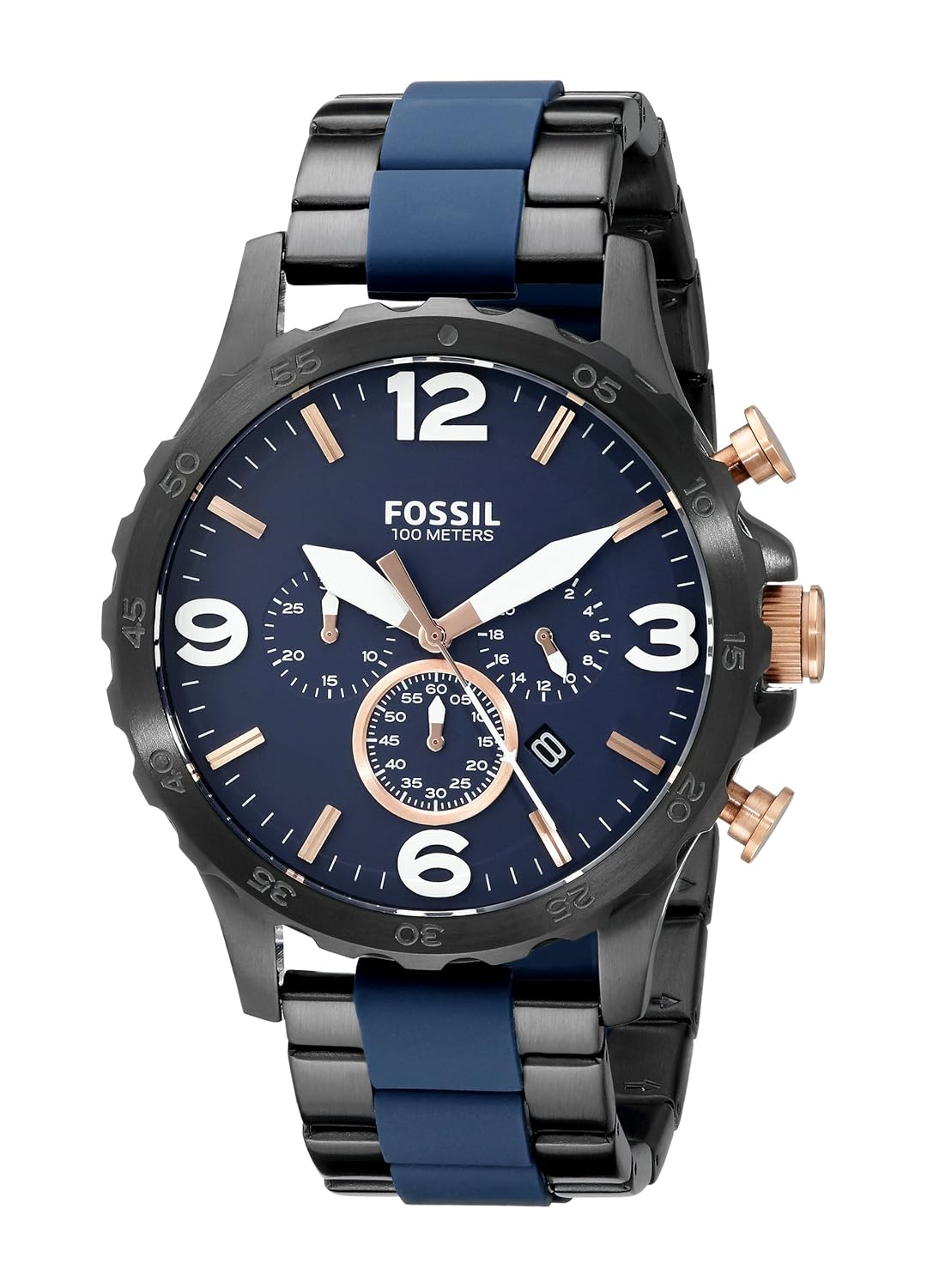 FOSSIL JR1494 Nate Chronograph Black & Blue Stainless Steel 50mm Men's