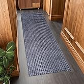 Outdoor Runner Rug 2 ft x 6 ft for Hallway with TPR Backing, Gray Wide Stripes Non-Slip Indoor Runner Rugs Suitable for Balcony, Kitchen, Patio, Garage, Deck, Stair and Entryway Areas