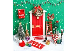 Bbiamsleep 31 Pcs Christmas Elf Fairy Door Kit Tiny Wooden Miniature Fairy Doors with Christmas Decoration Accessories for Mini House Xmas Decor(Red)