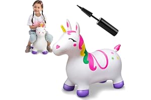 JOYIN Bouncy Unicorn Horse, Kids Ride On Bouncer, Toddler Girl Bouncing Animal Hopper, Inflatable Hopping Toy for Birthday Gift, 18 Months 2 3 4 5 Year Old Kids Toddlers Boys Girls