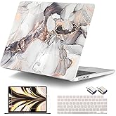 DONGKE for MacBook Air 13.6 Inch Case 2025 2024-2022 A3240 A3113 A2681 M4 M3 M2 Chip Touch ID, Plastic Hard Shell & Keyboard Cover & Type C Adapter for MacBook Air 13 inch M4, Grey Marble