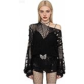Goth Y2K Striped Sweater Grunge Ripped Punk Gothic Sweaters for Women Harajuku Aesthetic Halloween Pullover Tops