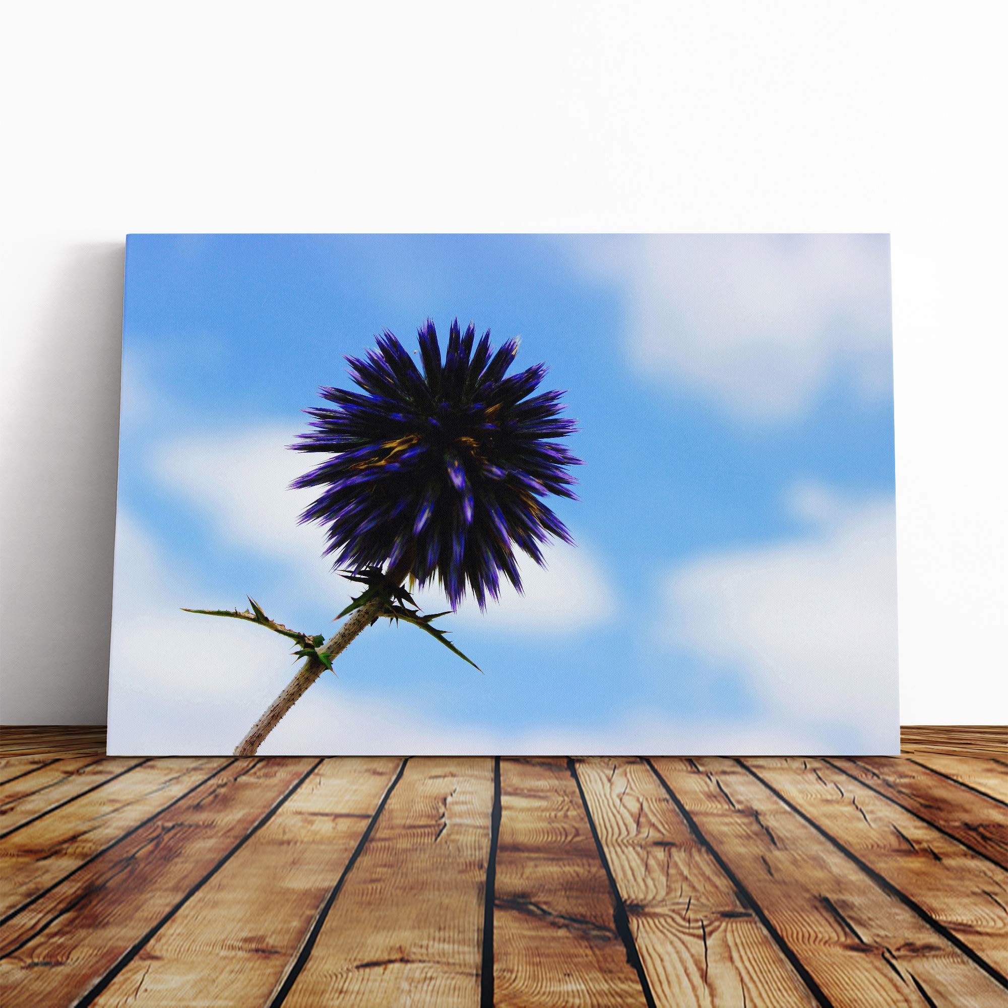 Purple Thistle Flower Canvas Print | Gallery Wrapped 30mm Frame Wall Art | 20x14 inches | Ready to Hang | Modern Floral Picture | Living Room Bedroom Lounge Office